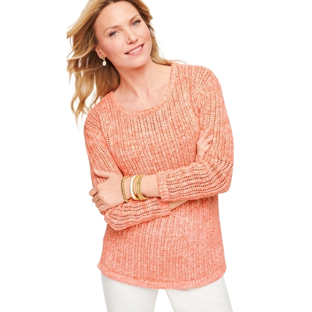 Talbots Orange Crochet Cotton Long Sweater Size‎ Medium